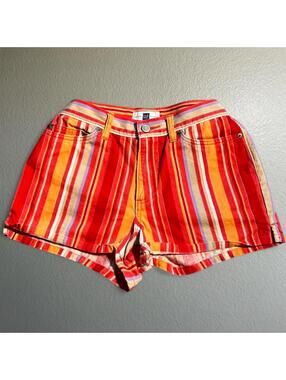 GAP Y2K Retro Red Orange Striped Cotton Shorts Summer 70s Vibe